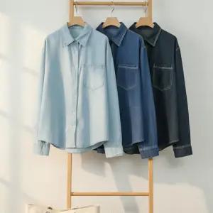 남자 오버핏 데일리 루즈핏 스티치 데님 셔츠