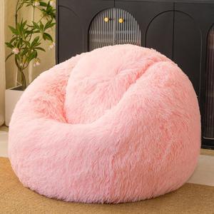 핑크 플러피 빈백 의자 커버(충전재 없음), 침실용 편안한 푹신한 핑크 빈백 의자 커버, 동물 인형 보관함, 성인 청소년 소녀 빈백 의자, 미끄럼 방지