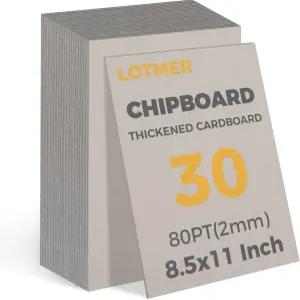 LOTMER 30매 헤비 듀티 칩보드 시트 8.5 x 80 PT-2MM 두께 공예용 커버 바인딩용 랩북 사진 백업 책 DIY