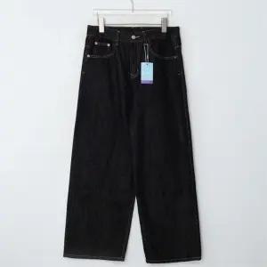 남자 백버클 생지데님 와이드핏 스티치 여자 청바지