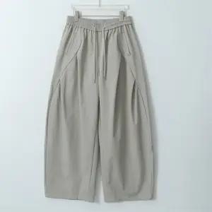 남자 여자 커브드 셔링 절개 끈밴딩 와이드 포켓 바지