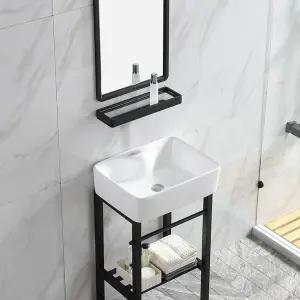 간이 세면대 홑대야 모던 4336 선반형 무타공 세면대+받침대 블랙 벽면 설치