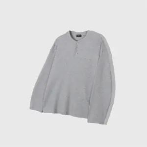 남자 봄긴팔티 헨리넥 버튼 빅사이즈 와플 면 티셔츠