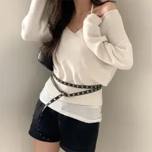 레이어드 슬림 스트랩 아일렛 링 펀칭 디테일 벨트 2color no.516