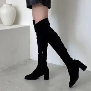 각코부츠 스퀘어 니하이 싸이하이 통굽 스판 여성 롱부츠 4fY