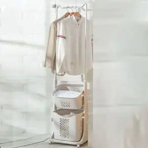 틈새 스탠딩 행거 트롤리 이동식 빨래 세탁 바구니