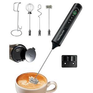 네오레이디아 충전식 전기 우유 프로더 핸드헬드 스탠드가 있는 3단 무선 혼합기 커피 말차 라떼 카푸치노 프로틴 쉐이크용 10초 프로팅 블랙