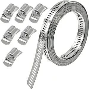 호스 클램프 모음 키트 CUKAYO 304 스테인리스 스틸 DIY 98피트 금속 스트랩 6개의 강력한 고정 장치 큰