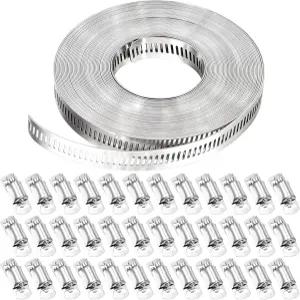 호스 클램프 328FT 스트랩30 패스너 DIY 컷투핏 304 스테인리스 스틸 조절식 대형 웜 기어 밴드 모음 키트