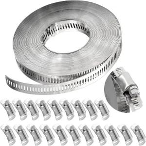 328피트 호스 클램프 304 스테인리스 스틸 웜 기어 덕트 파이프 DIY 금속 스트랩 20개의 더 강력한