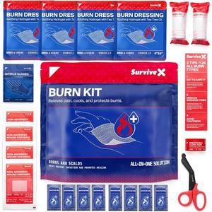 티트리 오일이 함유된 SurvivX 드레싱 키트 - 하이드로겔 패드, 쿨링 젤, 비접착 드레싱 및 거즈 - 즉각적인 냉각, 진정 및 를 위한 완벽한 응급 처치 액세서리