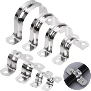 글락스 50Pcs M8 파이프 스트랩 클램프 304 스테인리스 스틸 2홀 헤비 듀티 리지드 U 브래킷 튜브 케이블