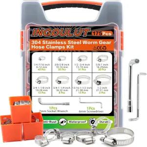175Pcs 웜 기어 호스 클램프 304 스테인리스 스틸 구색 키트 142651mm 조절식 자동차정원수도관스프링클러