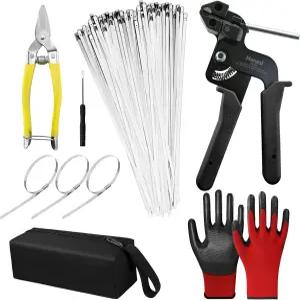 스테인리스 스틸 케이블 타이 건 키트150PCS 304 헤비 듀티 금속 지퍼 200LBS 인장 강도 및 울타리 배기