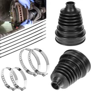 QWORK 2PCS CV 부트 수리 키트스테인리스 스틸 클램프 4개 및 케이블 타이 6개 포함 자동차용 범용 실리콘