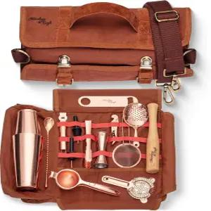 여행 바텐더 키트 가방 휴대용 보관이 세트로 도구 어깨끈이 및 위한 바 휴대 파티를 구리 제조 칵테일