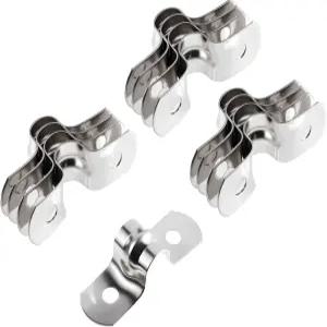 FOCMKEAS 12개 M5 도관 클램프 304 스테인리스 스틸 투 홀 스트랩 U 브래킷 단단한 파이프 장력 클립