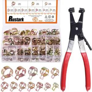 Rustark 121Pc 12가지 다양한 크기의 722mm 스프링 밴드 호스 클램프 플라이어 모음 키트 연료 라인 실리콘