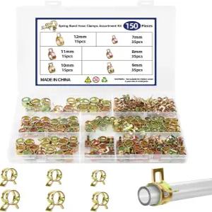 150개 스프링 밴드 호스 클램프 모음 키트 연료 라인 실리콘 진공 파이프 클램프용 저압 에어 클립 6가지