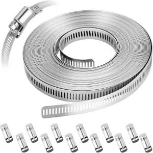 Oebruel 헤비 듀티 304 스테인리스 스틸 호스 클램프 밴드 키트 3281피트 컷투핏 DIY 길이 12개의 패스너