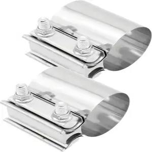 2팩 25인치 배기 클램프 머플러 파이프 수리용 스테인리스 스틸 랩 조인트 밴드 304개 촉매 변환기