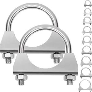 키딕 2Pcs 2 U볼트 머플러 팁 배기 후크 304 스테인리스 스틸 클램프50mm