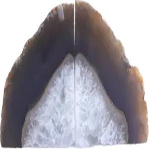 시삼 내추럴 에이게이트 지오데 북엔드 - 2~3파운드 헤비 듀티 록 크리스탈 스톤 고무 범퍼 홈 오피스