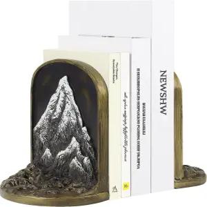 스노우 마운틴 빈티지 헤비 북엔드 선반이나 책장을 위한 독특한 청동 장식 2종 미끄럼 방지 책꽂이