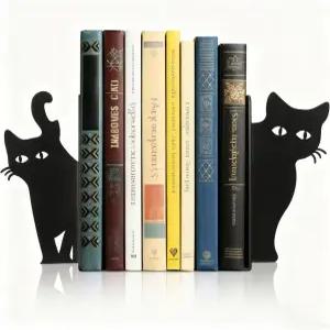 고양이 애호가와 책 애호가를 위한 홈 오피스 책상 선반 독서실 장식용 금속 북엔드 2종 세트