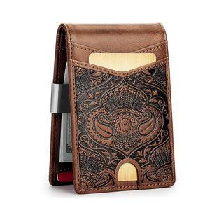 [미국배송] 남성용 반난바 정품 가죽 웨스턴 지갑 - 이중폴드 디자인 RFID 차단 카우보이 스타일 선물 상자 포함 슬림하고 내구성이 뛰어난(갈색)
