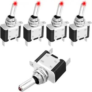 링크스타일 5PCS 12V LED 토글 스위치 적색등 로커 차량용 RV 3핀 20A 방수 자동차 SPST 트럭 ONOFF 해상
