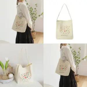 [라일리] Rly 가든플라워 캔버스 캔버스백 아이보리 대학생 텀블