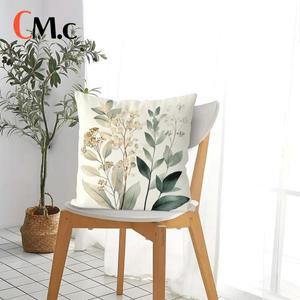 수유쿠션유칼립투스 잎과 흰색 꽃 무늬 쿠션 커버, 지퍼 잠금, 세탁기 사용 가능, 소파 또는 침대 적합합니