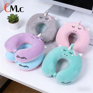 수유쿠션U자형 여행용 베개 자동차 비행기 사무실용 인플레이터블 짧은 플러시 커버 PVC 지지 헤드레스트