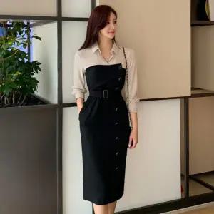 여사친 치마 원피스 미디 오피스룩 정장 슬림핏 배색세트 봄가을 원픽1