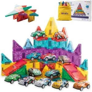 93 PCS 마그네틱 타일 미니 빌딩 수납 가방 포함 여행용 학교 활동용 STEM 장난감 3세 이상 남아를 위한