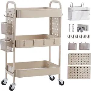 DIY 페그보드 및 걸레 홀더가 있는 YanKiTour 3단 롤링 카트 바퀴 후크 쓰레기통이 금속 유틸리티 욕실