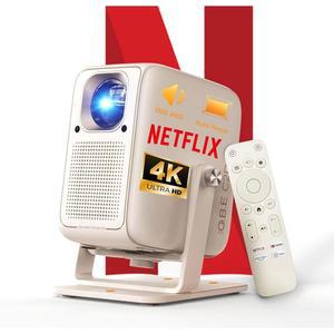 4K 프로젝터 [1500 ANSI / Official-NetfIix] OBE 스마트 프로젝터(WiFi 6 및 5.3 블루투스, TOF 실시간 포커스 키스톤, 프라임 비디오 YouT