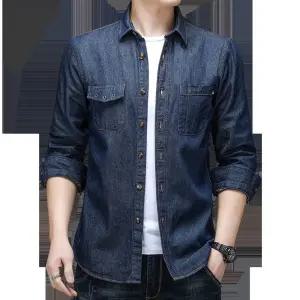 샤오원샵 남자 데님 캐주얼 가을 긴팔 루즈핏 셔츠 코트 순면 카고 키작남 꾹3