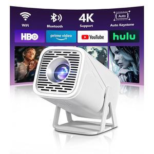WiFi 및 블루투스 기능이 있는 TryLand 미니 프로젝터, 안드로이드 시스템 내장 앱이 4k 지원 풀 HD 1080P 휴대용 야외 영화 침실, 휴대폰 영화의 밤을 위한 스마트
