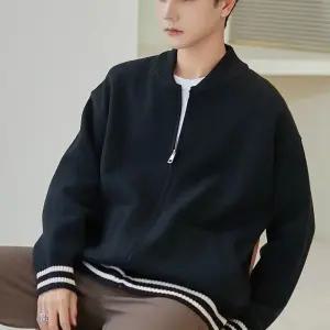 남친 심플데일리룩 항공 점퍼 야구 봄가을 시크 차이나카라 가디건 스웨터 상의 스포티한 OOTD3