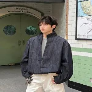 청 남친 빈티지 가을 페이크 투피스 지금딱 셔츠 밴딩 쇼트 맨투맨 OOTD3