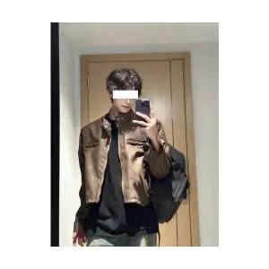 코아픽샵 가을 빈티지 남성 키작남 항공 점퍼 메일라드 패턴 패드 숏 PU가죽 꾹3