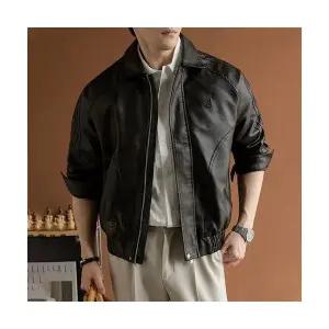 코아픽샵 남성용 빈티지 가을 점퍼 PU가죽 키작남 코트 재킷오버사이즈 항공 꾹3