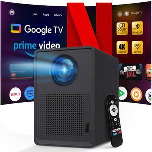 WiFi 및 블루투스를 지원하는 공식 라이선스 Google TV 4K 스마트 프로젝터: 스트리밍 앱 무제한 액세스, 1200 ANSI, 돌비 오디오, 80% 줌, 300인치 실내/