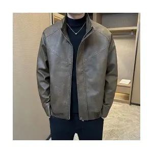 코아픽샵 남성용 가을 캐주얼 자켓 점퍼 키작남 가죽 차이나 코트 항공 꾹3
