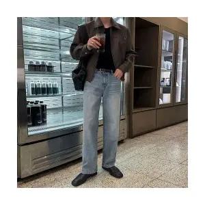 코아픽샵 남성용 가을 빈티지 키작남 슈트 라이더 패션 숏 레더 루즈핏 재킷 칼라 항공 점퍼 꾹3