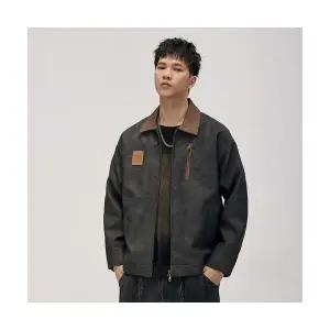 코아픽샵 남친 캐주얼 가을 빈티지 키작남 재킷 항공 PU 점퍼 오버사이즈 나염 충돌 레더 코트 꾹3