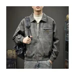 코아픽샵 남성용 가을 빈티지 키작남 항공 점퍼 가죽 자켓 PU 루즈핏 칼라 라이더 꾹3