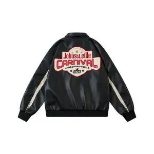 코아픽샵 남사친 레터링 PU 점퍼 키작남 칼라 항공 크래쉬 배색 자켓 루즈핏 아우터 봄가을 가죽 꾹3